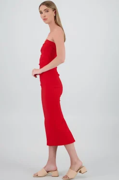 Vestido maxi strapless drapeado hypsters