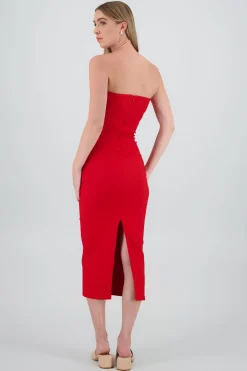 Vestido maxi strapless drapeado hypsters