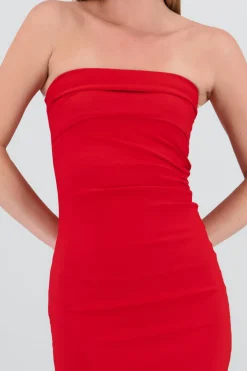 Vestido maxi strapless drapeado hypsters