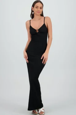 Vestido maxi texturas tirantes aro