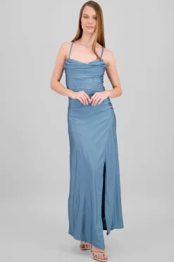 Vestido maxi tirantes drapeado