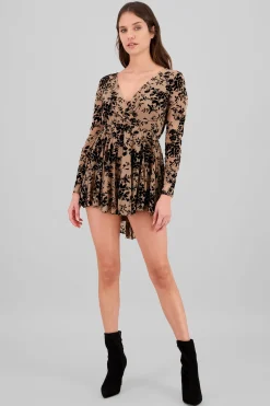 Vestido Mesh Flock Manga Larga