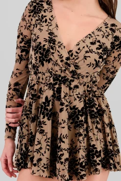 Vestido Mesh Flock Manga Larga