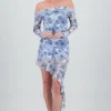 Vestido midi asimetrico sin hombros flores
