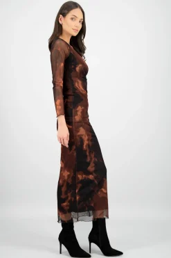 Vestido midi asimetrico una manga mesh