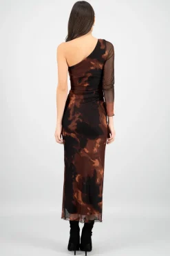 Vestido midi asimetrico una manga mesh