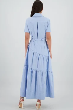 Vestido midi camisero manga corta cuello