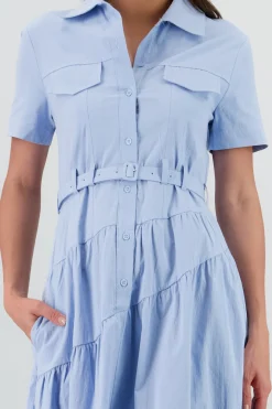 Vestido midi camisero manga corta cuello