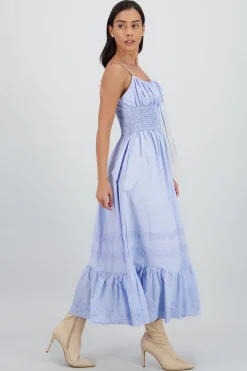 Vestido midi detalle smock tirantes