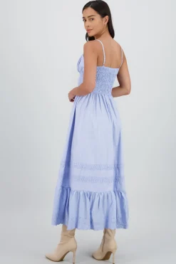 Vestido midi detalle smock tirantes