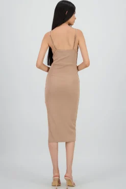 Vestido midi escote drapeado