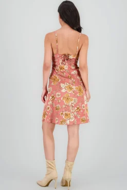 Vestido midi escote v tirantes efecto satin