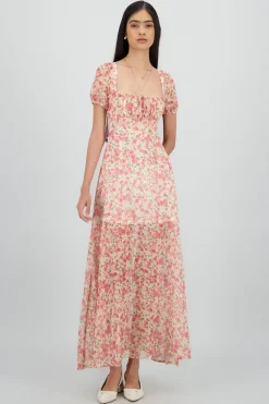 Vestido midi flores lineas lurex