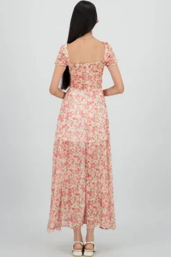 Vestido midi flores lineas lurex