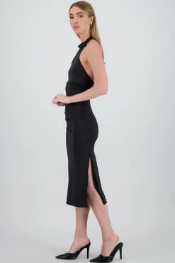 Vestido midi halter drapeado