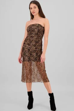 Vestido midi mesh animal print