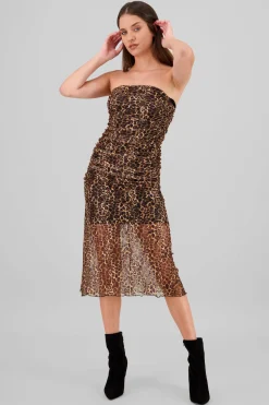 Vestido midi mesh animal print