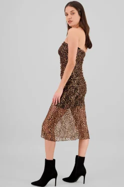 Vestido midi mesh animal print