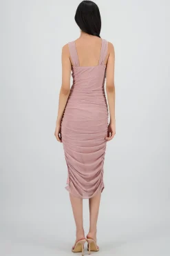 Vestido midi plisado brillos con copa