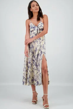 Vestido midi satin estampado