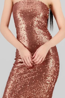 Vestido midi strapless lentejuelas