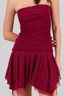 Vestido mini asimetrico de mesh