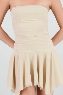 Vestido mini asimetrico de mesh