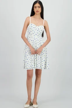 Vestido mini con copas de textura y flores