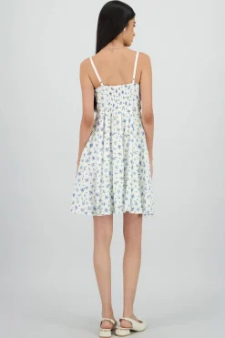 Vestido mini con copas de textura y flores