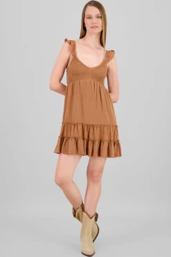 Vestido mini detalle smock tirantes con olan