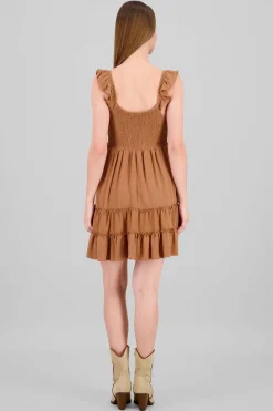 Vestido mini detalle smock tirantes con olan