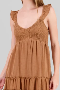 Vestido mini detalle smock tirantes con olan