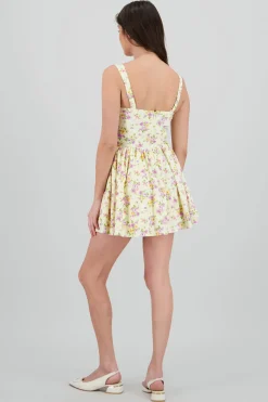 Vestido mini escote plisado flores