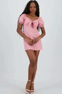 Vestido mini manga abullonada escote corazon