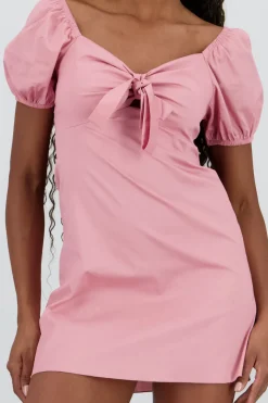 Vestido mini manga abullonada escote corazon