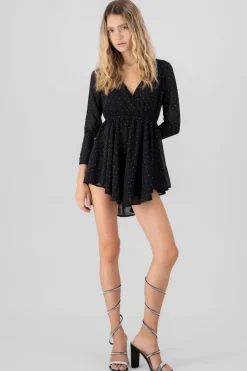 Vestido mini manga larga brillos