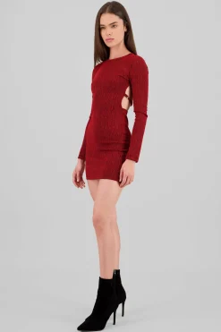 Vestido mini manga larga espalda abierta lurex