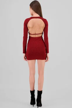 Vestido mini manga larga espalda abierta lurex