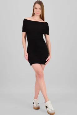 Vestido mini rib off shoulder