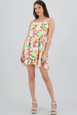 Vestido mini tirantes estampado frutas