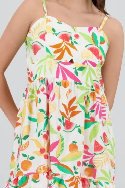 Vestido mini tirantes estampado frutas