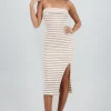 Vestido strapless estampado rayas