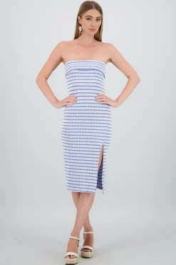 Vestido strapless estampado rayas