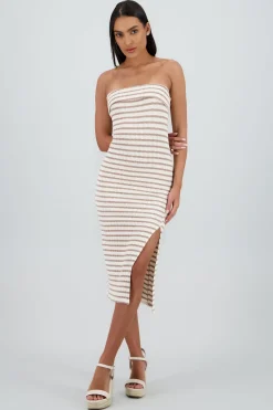 Vestido strapless estampado rayas