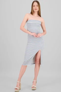 Vestido strapless estampado rayas