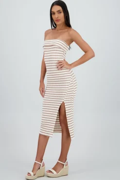 Vestido strapless estampado rayas