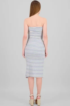 Vestido strapless estampado rayas