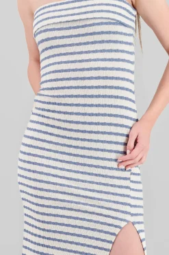 Vestido strapless estampado rayas