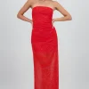 Vestido strapless midi drapeado detalle brillos