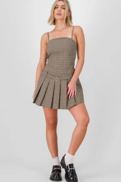 Vestido tableada cuadros con cinturon